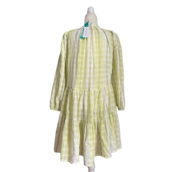 Seafolly Short V-Neck Textured Gingham Tiered Dress in Wild Lime NWT - Picture 2 of 8